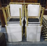 Set of four IKEA upholstered dining chairs, a bamboo headboard,