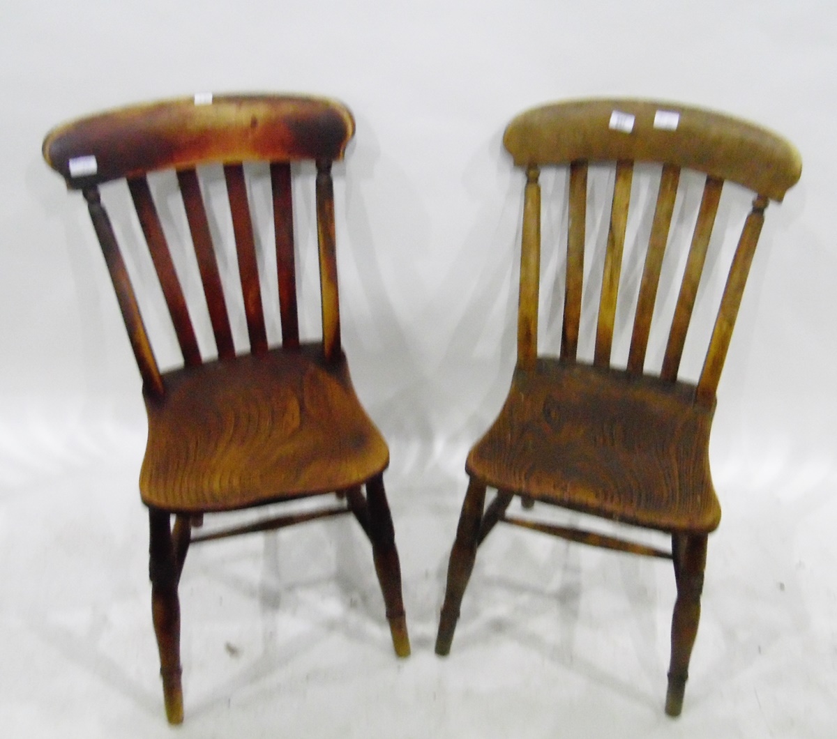 Four beech and elm seated slatback kitchen chairs (4)