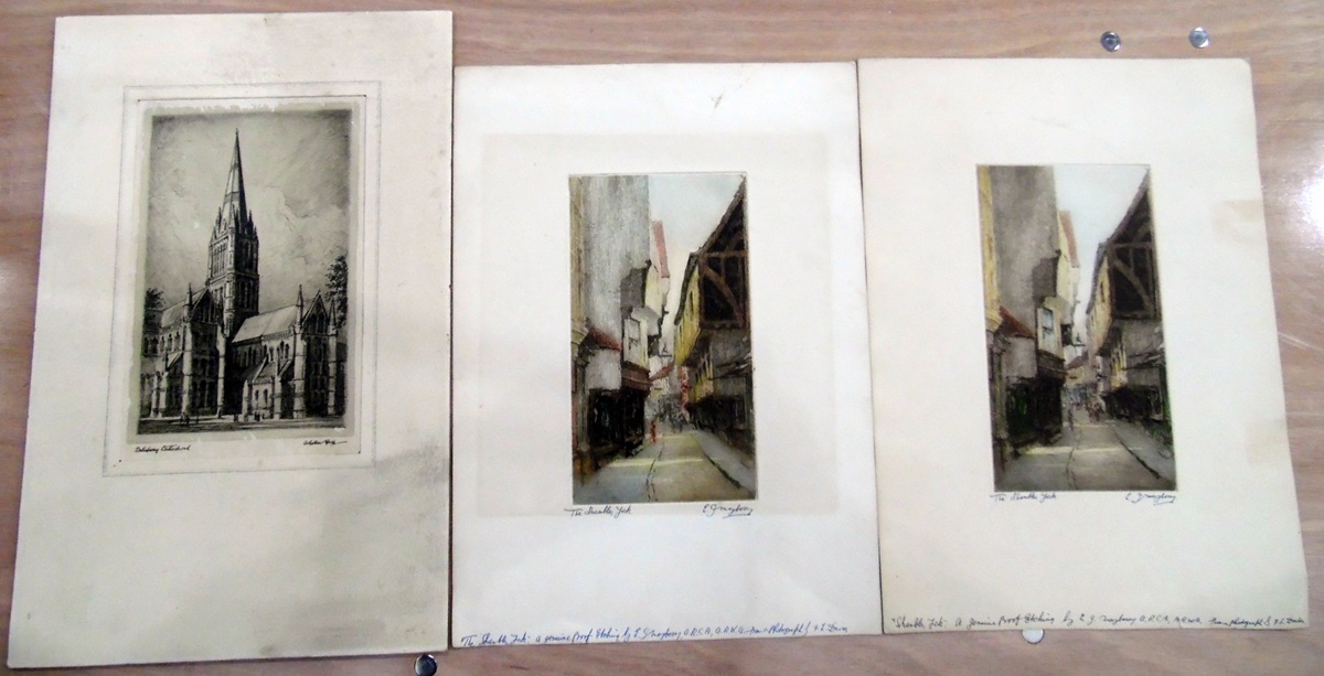 E J Mayberry (20th century school) Etchings "The Shambles,