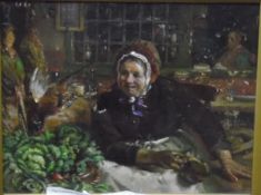 Late 19th/early 20th century school Oil on canvas Lady with vegetables and pheasants,