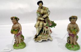 19th century Capodimonte porcelain figure group of gentlemen and pipes, with dog by his side,