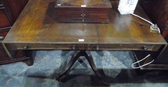 Georgian-style mahogany drop-flap sofa table, the pair of frieze drawers opposed by dummies,