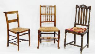 19th century spindleback chair with rush seat, on turned legs and stretchers,