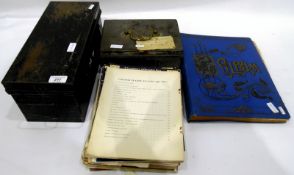 Early 20th century scrapbook album and various deed boxes