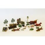 Quantity of Britain's and other painted lead miniature garden and farmyard accessories including