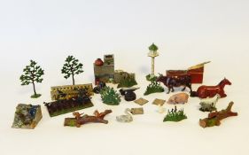 Quantity of Britain's and other painted lead miniature garden and farmyard accessories including