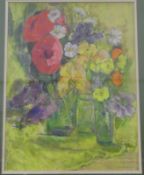 Jean Faulkner Pastel drawing Study of flowers in vases,