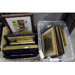 Large quantity of framed prints and watercolours (2 boxes)