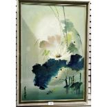 20th century Oriental painting on canvas Floral study,