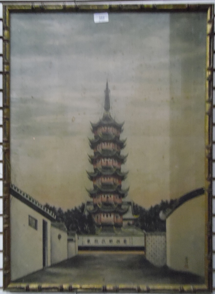 Oriental picture on fabric Six-tier pagoda,