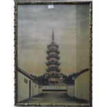 Oriental picture on fabric Six-tier pagoda,