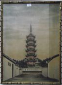 Oriental picture on fabric Six-tier pagoda,