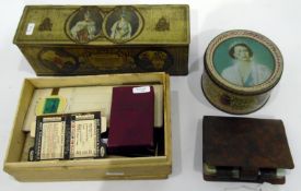 Various assorted vintage tins and various card sets, etc.