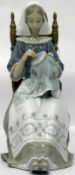 Lladro porcelain figure of lady seated in antique chair doing embroidery,