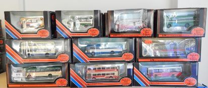 Collection of Exclusive First Edition diecast model buses in window boxes