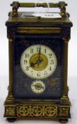 19th century French gilt metal carriage clock, the Arabic enamel dial with subsidiary dial below,