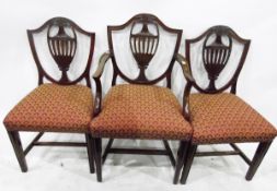 Set of six reproduction Hepplewhite-style shield back mahogany dining chairs,