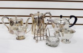 EPNS three-piece teaset comprising teapot, milk jug and sugar bowl,