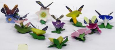 Various foreign porcelain flowers with butterflies (1 box)