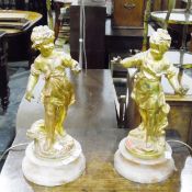 Pair of table lamps with gilt composition children depicting summer,