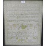 Early 20th century needlework sampler with alphabet, dated 1908,