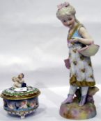 Continental lidded pot with mermaid finial and mermaids relief frieze to sides, on three feet,