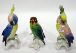 Three Karl Ens model birds to include cockatoo and parrot