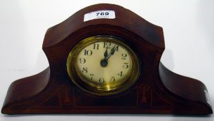 20th century mahogany mantel clock, Arabic numeral dial,