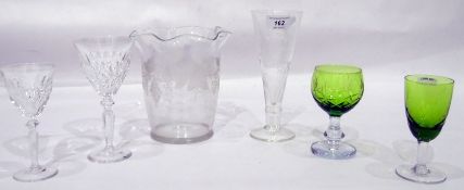 Various glassware to include a set of green glassware,