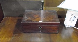 19th century mahogany lady's toilet box with velvet lined interior to lid,
