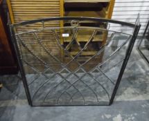 Metal-framed and bevelled glass three-fold fire screen