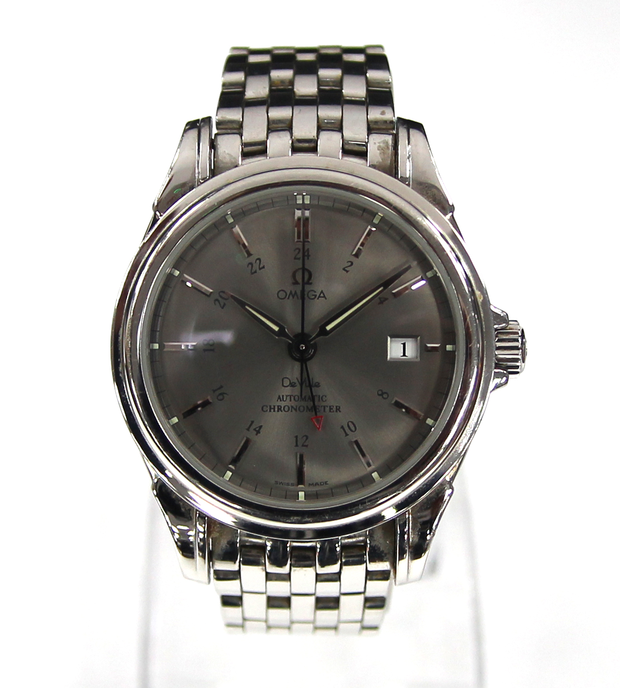 Omega DeVille GMT Automatic gentleman's wristwatch in stainless steel case, silver dial,