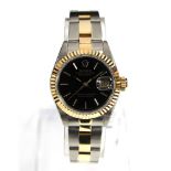 Rolex Datejust lady's wristwatch 69173 in yellow/gold steel case, black dial,