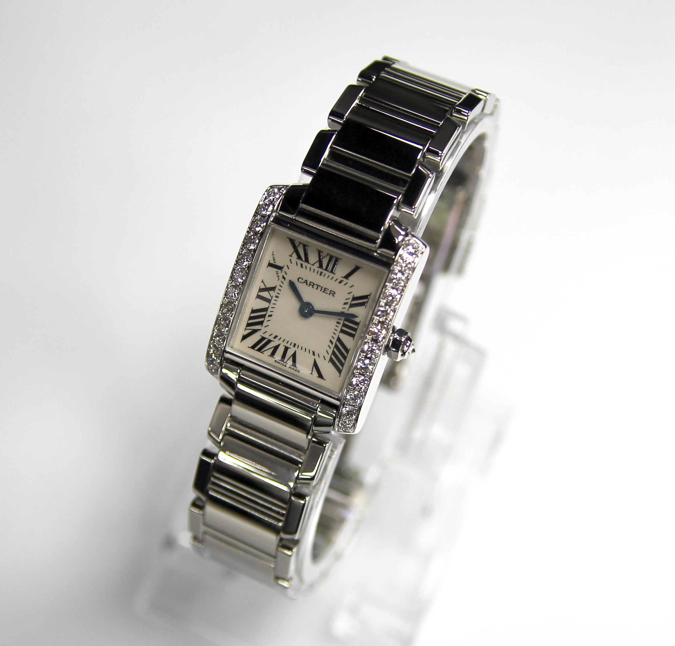Cartier Tank Franciase lady's wristwatch 2384 in stainless steel case, white dial, - Image 4 of 8