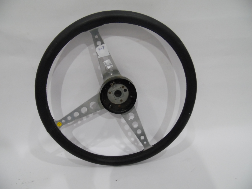 c.1960 black leather and steel steering wheel, 40cm dia. - Image 2 of 2