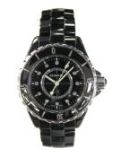 Chanel J12 gentleman's wristwatch in black case, black dial,