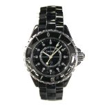 Chanel J12 gentleman's wristwatch in black case, black dial,