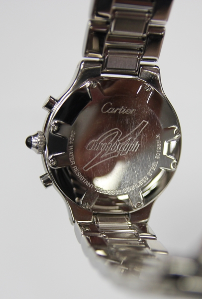 Cartier Chronoscaph 21 gentleman's wristwatch 2424 in stainless steel case, black dial, - Image 2 of 2