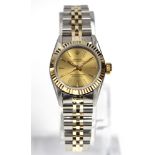 Rolex Oyster Perpetual lady's wristwatch 67193 in yellow gold/steel case, champagne baton dial,