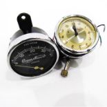 Jaeger chrome car clock 1950 and a Cooper Stewart speedometer (26" tyres)
