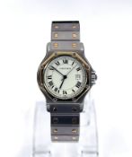 Cartier Santos lady's wristwatch in yellow gold/steel case, white Roman dial,