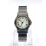 Cartier Santos lady's wristwatch in yellow gold/steel case, white Roman dial,