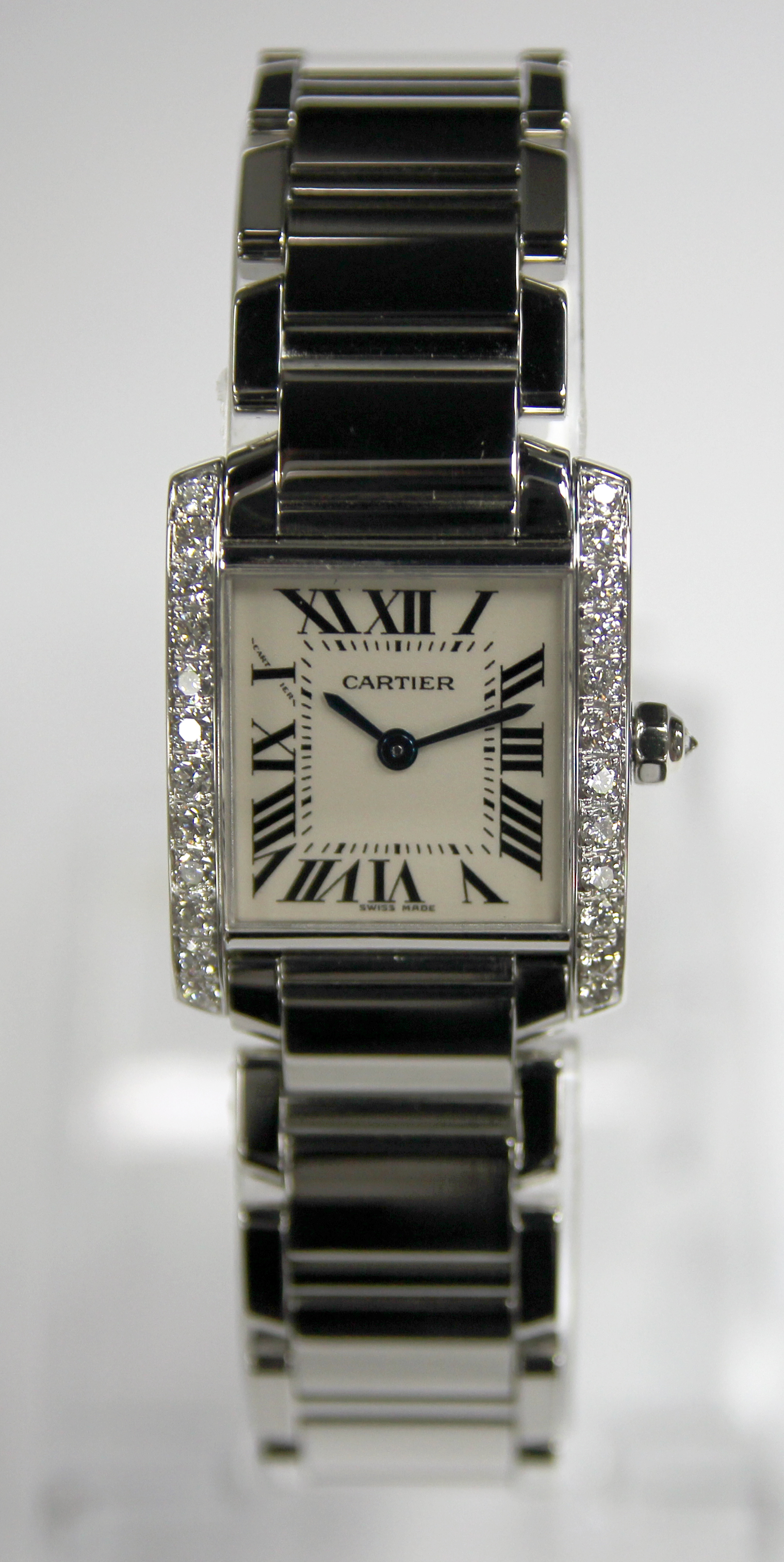 Cartier Tank Franciase lady's wristwatch 2384 in stainless steel case, white dial,