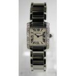 Cartier Tank Franciase lady's wristwatch 2384 in stainless steel case, white dial,