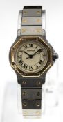 Cartier Santos lady's wristwatch 9846 in yellow gold/steel case, champagne Roman dial,