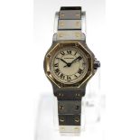 Cartier Santos lady's wristwatch 9846 in yellow gold/steel case, champagne Roman dial,