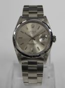 Rolex Date gentleman's wristwatch 15200 in stainless steel case, silver baton dial,