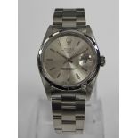 Rolex Date gentleman's wristwatch 15200 in stainless steel case, silver baton dial,