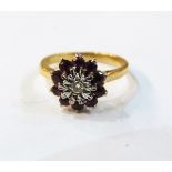 18ct gold, diamond and ruby flower-shaped cluster ring,