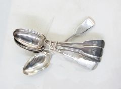 Set of six Georgian silver fiddle pattern tablespoons, London 1821, one London 1814,